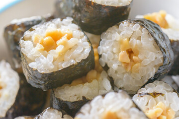 Natto maki sushi rolls with white rice and fermented soybeans wrapped in nori seaweed © kei u