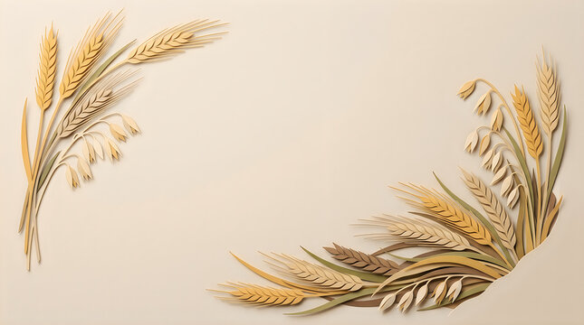 Beautiful decorative frame made of dried golden wheat stalks for a festive thanksgiving holiday background design