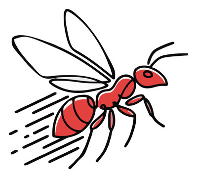 Minimalist flying red ant continuous line art vector.... Generative AI