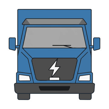 Minimalist icon of an electric delivery truck with a lightning bolt symbol on the grille isolated on a white background modern logistics concept