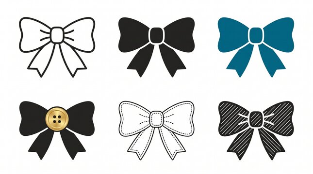 Set of minimalist ribbon bow icons flat vector design elements for fashion and gift wrapping isolated on white
