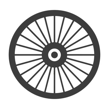 Minimalist bicycle wheel icon with symmetrical thin spokes and central hub on white background cycling and transportation concept