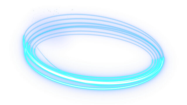Blue glowing neon multi-layer swirl ring light effect, symbolizing speed, energy and futuristic motion