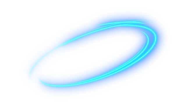 Cyan glowing neon swirl ring light effect, symbolizing speed, energy and futuristic motion