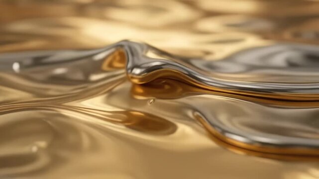 Abstract background with flowing molten gold and liquid silver textures in a smooth shiny design