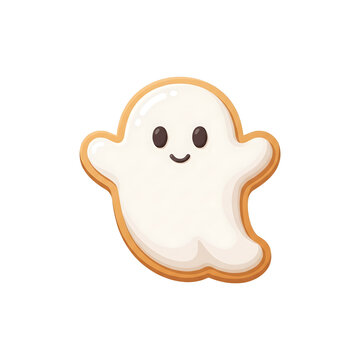 Cute Halloween Ghost Cookie Icon with Icing Sweet Spooky Grim Reaper Character Biscuit Vector Illustration