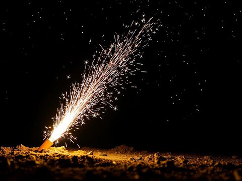 Dynamite stick surrounded by stars amidst dark sky, explosive, night