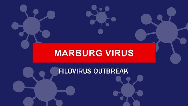 Informative medical motion featuring the marburg virus filovirus outbreak with animated viral particles and bold warning text overlay for global health news, scientific research, and education