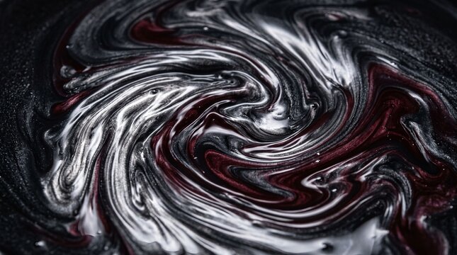 Abstract Swirl of Metallic Black and Deep Red Paint