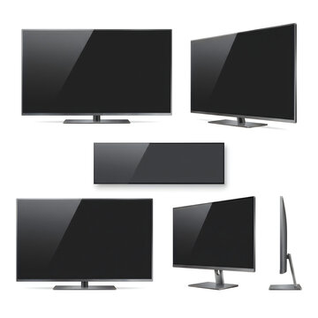 Desktop Computer Monitor and Smart TV Blank Screen Display Mockup Set Vector Template Collection