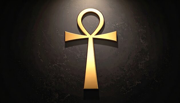 Aesthetic gilded ankh symbol rendering against dark textured stone surface