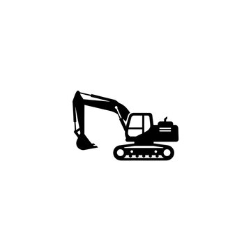 Black excavator construction vehicle icon for heavy machinery and industrial work