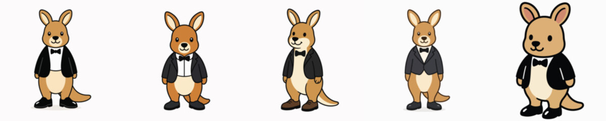 Obraz premium Set of vector illustrations of a cute and adorable kangaroo standing and wearing a tuxedo.