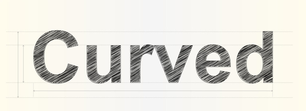 Creative text effect showing the word curved with a stylish hand drawn pencil sketch texture