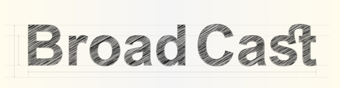 Creative text element featuring the word broadcast styled with a hand drawn sketch pen effect