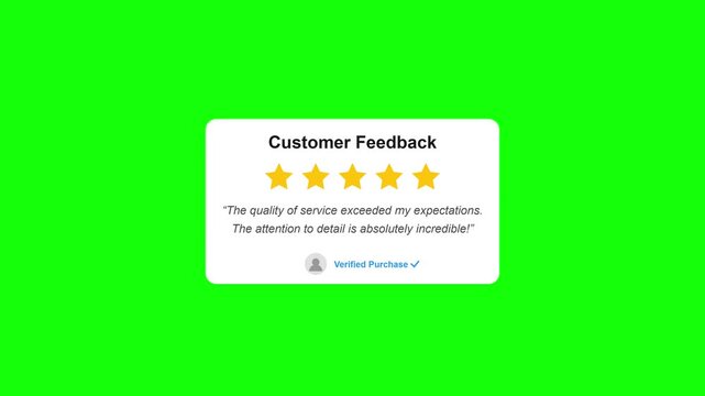 Five Star Customer Feedback Testimonial Animation on Green Screen.