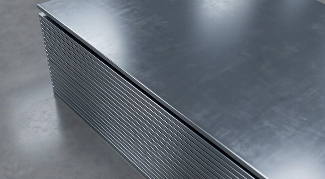 Stack of metal sheets on concrete floor