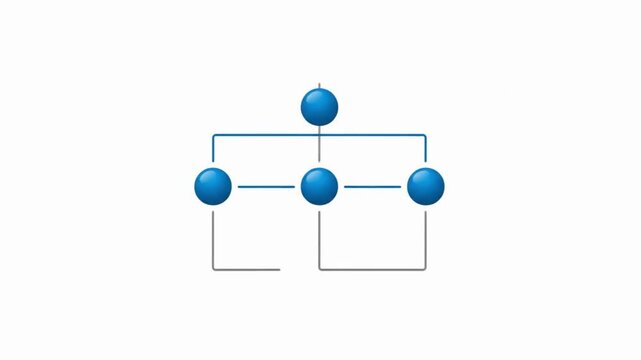 A clean minimalist 2D infographic animation showing blue circular nodes progressively connected from left to right into a zig-zag timeline. Thin vertical lines extend from selected nodes,