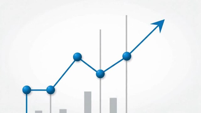 A refined blue-and-white infographic animation depicting a progressive strategic path. Nodes appear sequentially and connect into an upward-moving zig-zag structure, representing growth