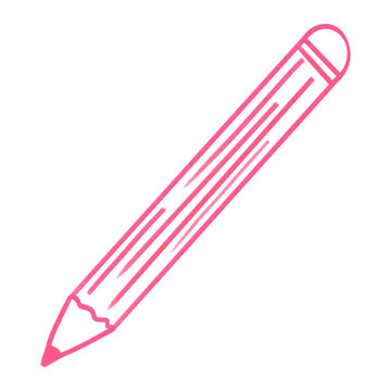 Hand Drawn Pink Pencil Vector Illustration for Back to School Worksheets, Stationery Design, and Education Graphics