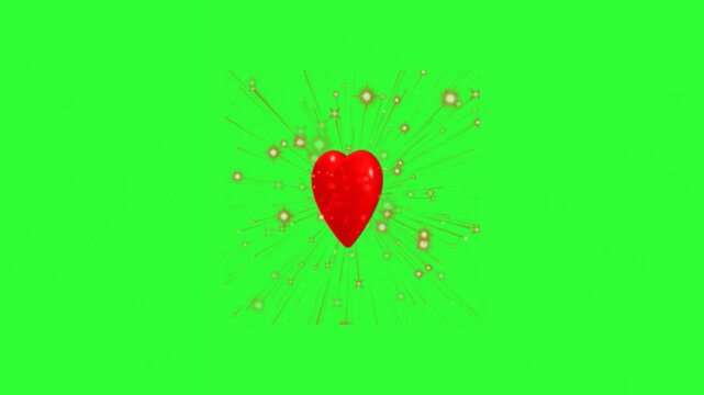 Red Heart Love Animation with Rotating Sparkles on Green Screen

