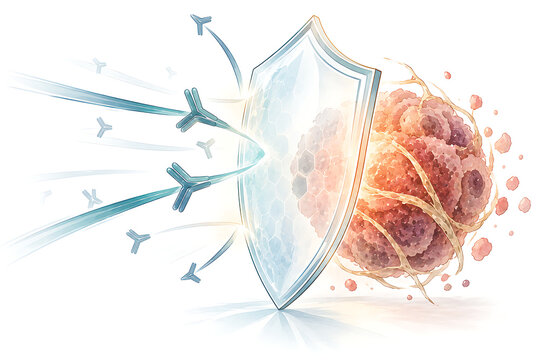 Invisible Shield Concept in Cancer Immune Evasion, Immunotherapy Resistance, Tumor Microenvironment, Immune Escape, Cancer Treatment, Biomedical Research and Medical Science Illustration