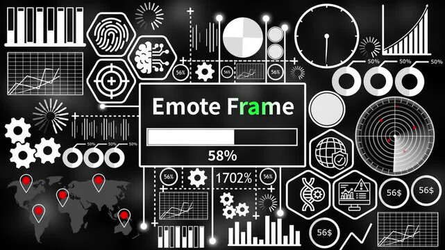emote frame set with futuristic HUD interface elements and abstract infographic charts on dark background 4k video
