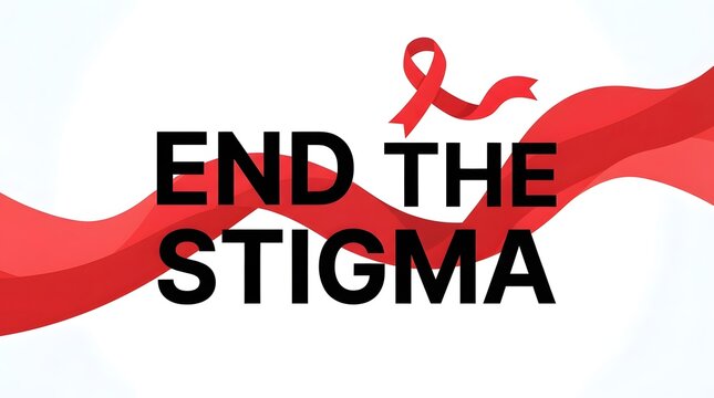 End the stigma message with a red ribbon representing mental health awareness