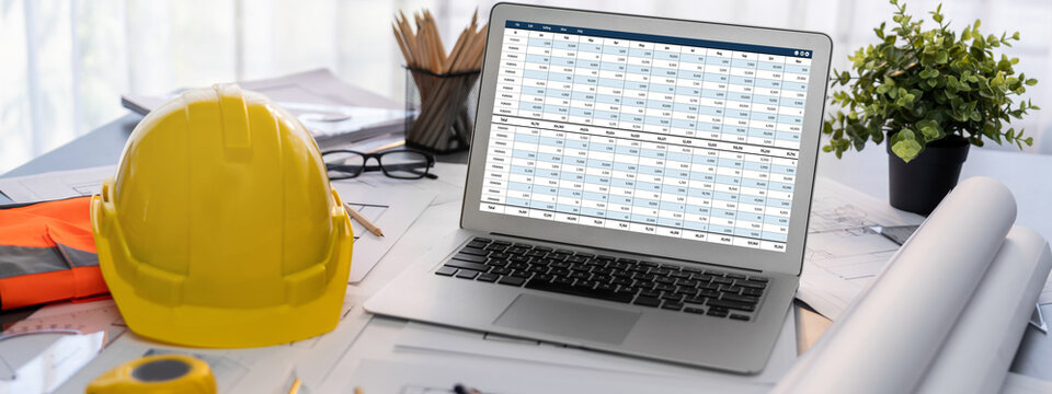 Accounting software on computer screen showing financial statement spreadsheets and account balance of corporate business offer accountant a fine calculation accounting brisk