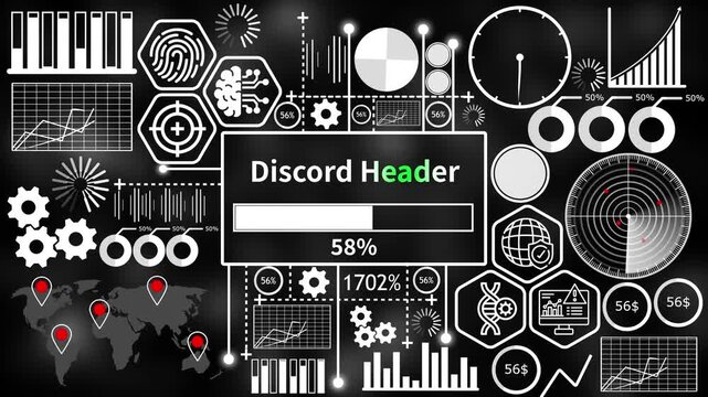 discord header set with futuristic HUD interface elements and abstract infographic charts on dark background 4k video