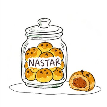 Hand Drawn Crayon Illustration of Nastar Pineapple Tart Cookies