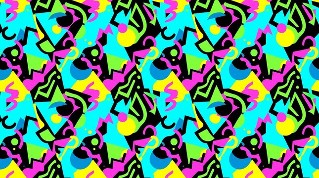 Neon Retro Memphis Geometric Pattern Background