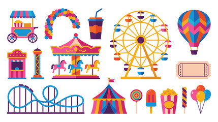 Amusement park circus carnival flat vector elements collection. © Amina