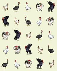 farm chicken breeds seamless watercolor pattern © Diogenes