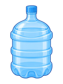 Illustration of a large plastic gallon water bottle filled with fresh drinking water, clean outline cartoon style isolated on a white background