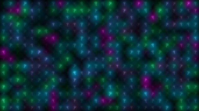 Glowing Colorful Question Mark Grid Pattern on Cosmic Dark Nebula Background