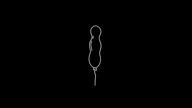 Animated long, curly balloon with an outline, children's balloon, decoration concept, black background, 4K video
