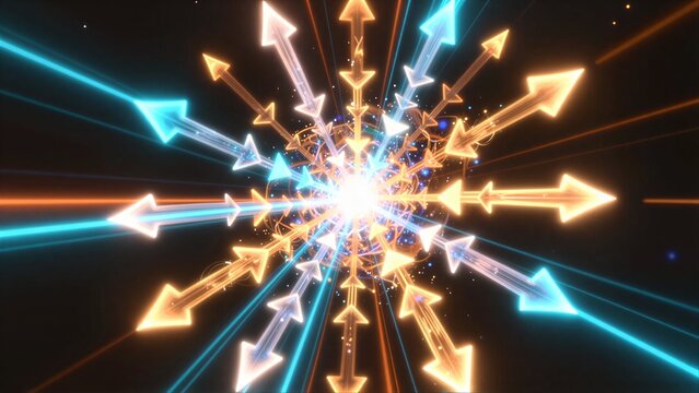 Vibrant arrows explode outward in a dazzling cosmic burst of light and energy.