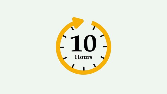 Clock 10 hours icon, isolated on transparent background with alpha channel Clock , timer time passage waiting time animation, Motion graphics of hours count concept.