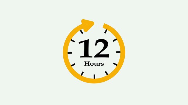 Clock 12 hours icon, isolated on transparent background with alpha channel Clock , timer time passage waiting time animation, Motion graphics of hours count concept.