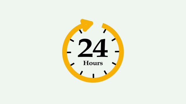 Clock 24 hours icon, isolated on transparent background with alpha channel Clock , timer time passage waiting time animation, Motion graphics of hours count concept.
