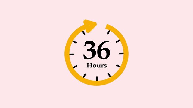 Clock 36 hours icon, isolated on transparent background with alpha channel Clock , timer time passage waiting time animation, Motion graphics of hours count concept.