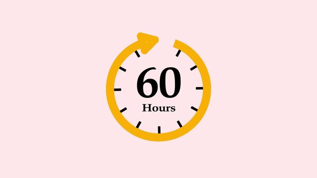 Clock 60 hours icon, isolated on transparent background with alpha channel Clock , timer time passage waiting time animation, Motion graphics of hours count concept.