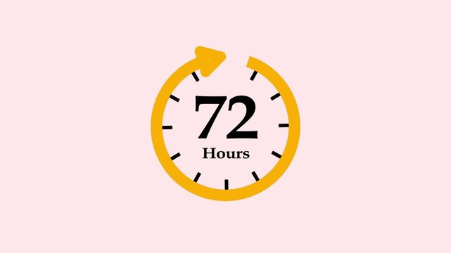 Clock 72 hours icon, isolated on transparent background with alpha channel Clock , timer time passage waiting time animation, Motion graphics of hours count concept.
