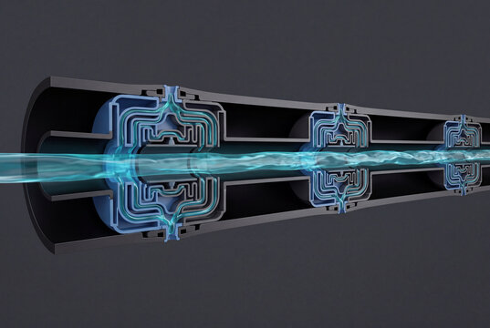 Cutaway drip irrigation pipe longitudinal section showing internal water flow
