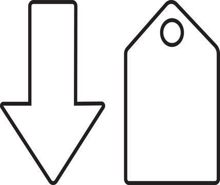 Outline icons of a downward arrow and an empty price tag with shopping tag vector graphic retail store downward shopping discount business commercial isolated marketing decrease negative