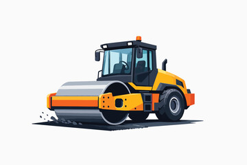 Fototapeta premium Yellow road roller construction machine on white background