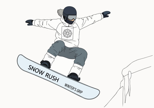 Snowboarder performing a jump with arms outstretched, wearing a hoodie and goggles, isolated on transparent alpha, suitable for sports advertising, winter recreation and extreme sports promotion.