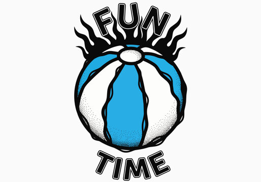 Stylized beach ball with flames and text 'FUN TIME' isolated on transparent alpha, perfect for summer promotions, vacation advertising and party invitations.