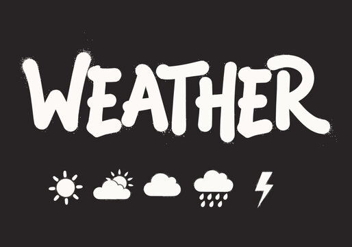 White "WEATHER" text and icons on transparent alpha, suitable for forecasting, meteorology and climate reporting.